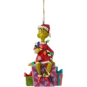 Dr. Seuss Grinch by Jim Shore Santa Grinch Sitting on Present Lit Ornament